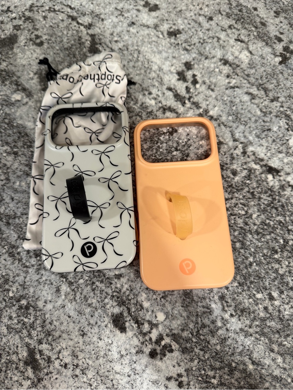 Loopy Case Peach and White Phone Grip Case Set